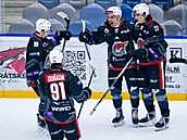 Chomutovský Petr Chlán slaví svj gól.