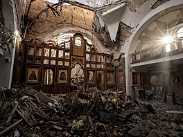 Kostel v ukrajinském m�st� Kos�antynivka zdevastovaný po ruských útocích. (15....