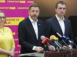 Tisková konference Starost. Na snímku hovoí Vít Rakuan. (13. listopadu 2025)