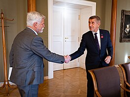 Prezident republiky Petr Pavel  dnes pijal na Hrad pedsedu hnutí ANO Andreje...