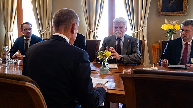 Prezident republiky Petr Pavel  dnes pijal na Hrad pedsedu hnutí ANO Andreje...
