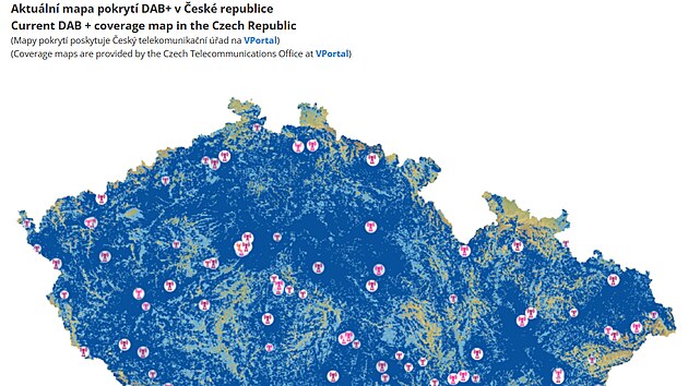 Aktu�ln� mapa pokryt� DAB+, celkov� stav k 10.11.2025