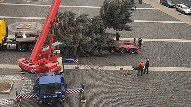 Na Mírovském námstí v Ústí nad Labem spadl pi instalaci vánoní strom. (12....