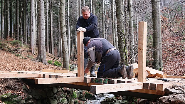 KRNAP opravil most mostek u Hu�sk�ho vodop�du na stezce mezi Rokytnic� a Dvora�kami (14.11.2025).