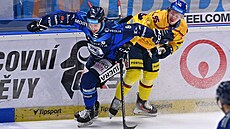 Zleva Patrik Demel z Vítkovic a Nick Olesen z eských Budjovic.