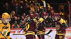 Gólová radost jihlavských hokejist v duelu proti Vsetínu.