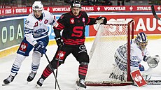 Filip Chlapík ze Sparty se snaí zaútoit na branku Zugu.