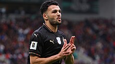 Portugalský útoník Goncalo Ramos se raduje ze svého gólu.