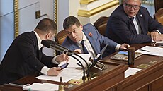 Jednání Poslanecké sn�movny. Na snímku Tomio Okamura (SPD) a Patrik Nacher...