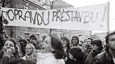 Shromá�d�ní na Albertov� 17. listopadu roku 1989.