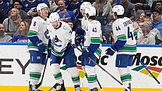 Radost hokejist� Vancouveru po gólu v utkání s Tampou.