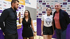 Basketbalové moderátorky pi práci: vlevo ústecká Barbora tpánová, vpravo...