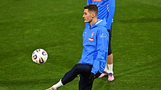 �eský úto�ník Patrik Schick na tréninku p�ed kvalifika�ním utkáním s...
