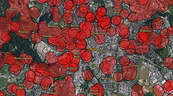 Mapa Brna s vyzna�enými zákazy pyrotechniky