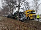 Kamion p�ev�ej�c� auta havaroval u Lib�jovic.