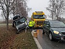 Kamion p�ev�ej�c� auta havaroval u Lib�jovic.