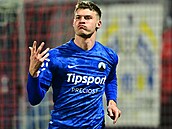 Liberecký útoník Luká Maek se raduje z gólu.