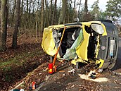 Auto po nárazu do stromu a pevrácení pes stechu skonilo zpátky na silnici.