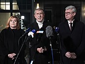 Pedseda ANO Andrej Babi a místopedsedové Karel Havlíek a Alena Schillerová...