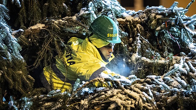 Instalace v�no�n�ho stromu na pra�sk�m Starom�stsk�m n�m�st�. (25. listopadu 2025)