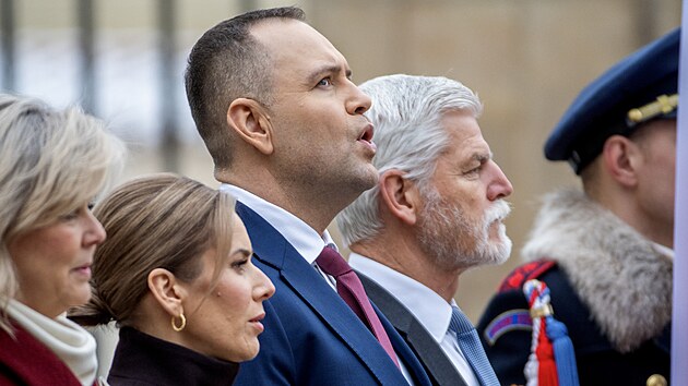Ofici�ln� n�v�t�va prezidenta Polsk� republiky. P��jezd prezidenta Polsk� republiky Nawrock�ho s pan� Martou Nawrockou na Pra�sk� hrad. Na sn�mku Karol Nawrocki a Petr Pavel. (24. listopadu 2025)