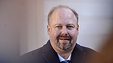 Kandidát na ministra spravedlnosti, Jeroným Tejc (ANO) na tiskové konferenci po...