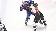 Spar�an Ra�ka (v bílém) se pustil do bitky s pardubickým Laukem.