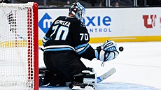 �eský branká� Karel Vejmelka v akci proti Vegas.