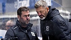 Kladno, 23. 11. 2025. Rytí�i Kladno - Sparta Praha. Jaroslav Nedv�d (vpravo),...