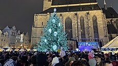 Na plze�ském nám�stí Republiky rozsvítili váno�ní strom. (30. listopadu 2025)