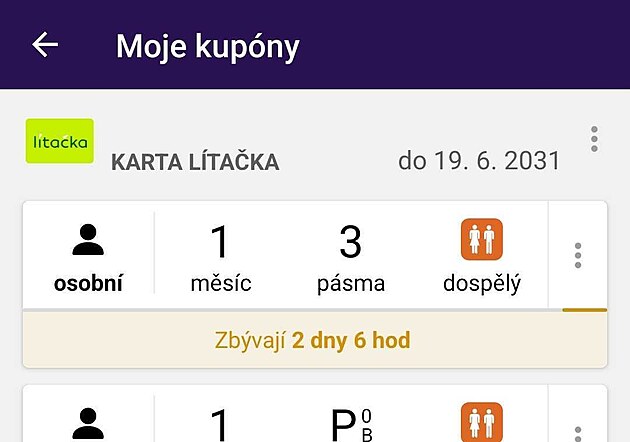 Termín platnosti karty Lítaka ve stejnojmenné aplikaci