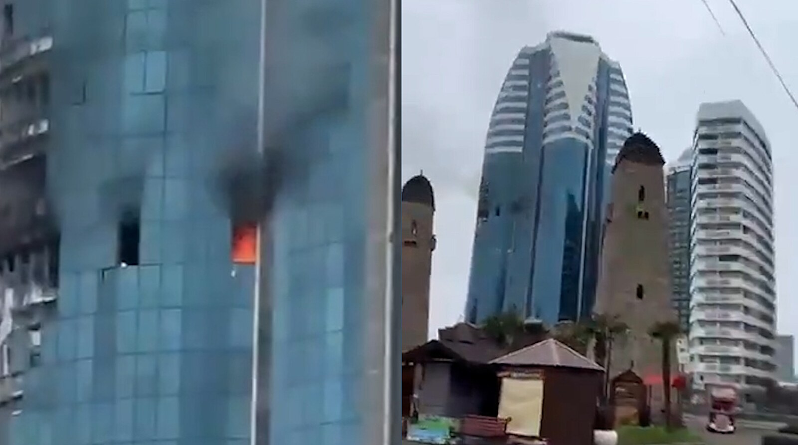 Ukrajinci zasáhli v Čečensku mrakodrap vládních úřadů, ve fasádě zeje obří díra