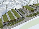 Prachatick retail park m vyrst v Husineck ulici.  Na obrzku je pedbn...