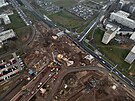 Pohled z dronu na rozestavnou kiovatku Mileta. Nyn pokrauj prce na...