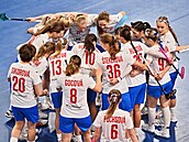 eské florbalistky na mistrovství svta v Brn.