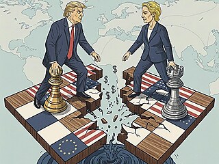 Ilustrace souboje mezi USA s EU. (snímek byl vytvo�en za pomoci um�lé...