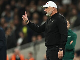 Trenér Jind�ich Trpi�ovský ze Slavie reaguje v utkání proti Tottenhamu.