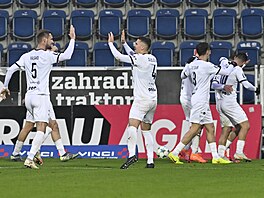 Fotbalisté Slovácka se radují z gólu proti Plzni, trefil se Milan Petr�ela.