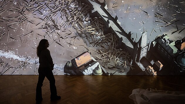 V�stavu otev�r� velkoform�tov� projekce z perspektivy orla, kter� l�t� nad Prahou po povodni v roce 1784. Ukazuje, jak m�sto vypadalo v Langweilov� dob�. (2. prosince 2025)