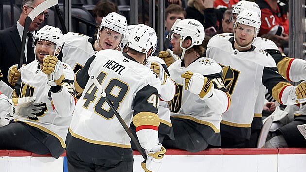 Tomá� Hertl slaví se st�ída�kou Vegas gól.