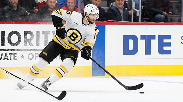 Pavel Zacha s pukem na holi.