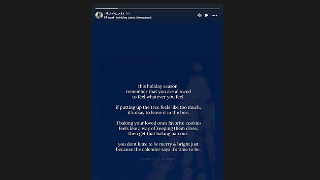 Nikola Hezuck� sd�lela na Instagramu p��sp�vek z jin�ho profilu. (3. prosince 2025)