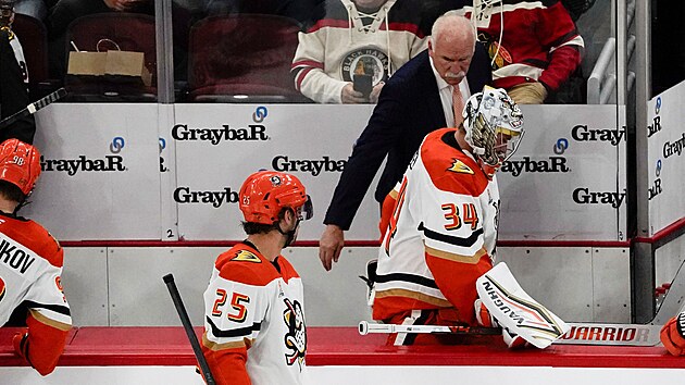 Petr Mr�zek z Anaheim Ducks m��� se zran�n�m do �atny.