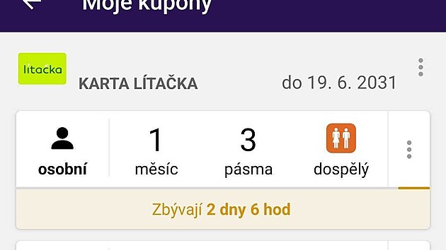 Termn platnosti karty Ltaka ve stejnojmenn aplikaci