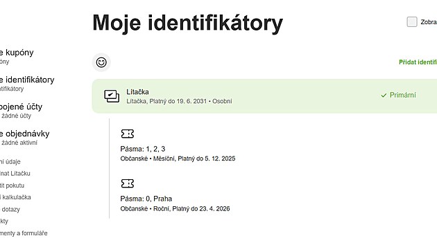 Vyznaen konce platnosti karty Ltaka po pihlen do webov aplikace