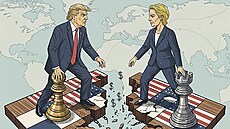 Ilustrace souboje mezi USA s EU. (snímek byl vytvoen za pomoci umlé...
