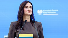 Litevská premiérka Inga Ruginienéová b�hem tiskové konference ve Var�av� v...