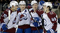 Hokejisté Colorada slaví vst�elený gól.