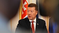 P�edseda Sn�movny Tomio Okamura (SPD) na náv�t�v� Slovenska. (2. prosince 2025)