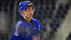 Roman ervenka na tréninku eské hokejové reprezentace v Liberci.